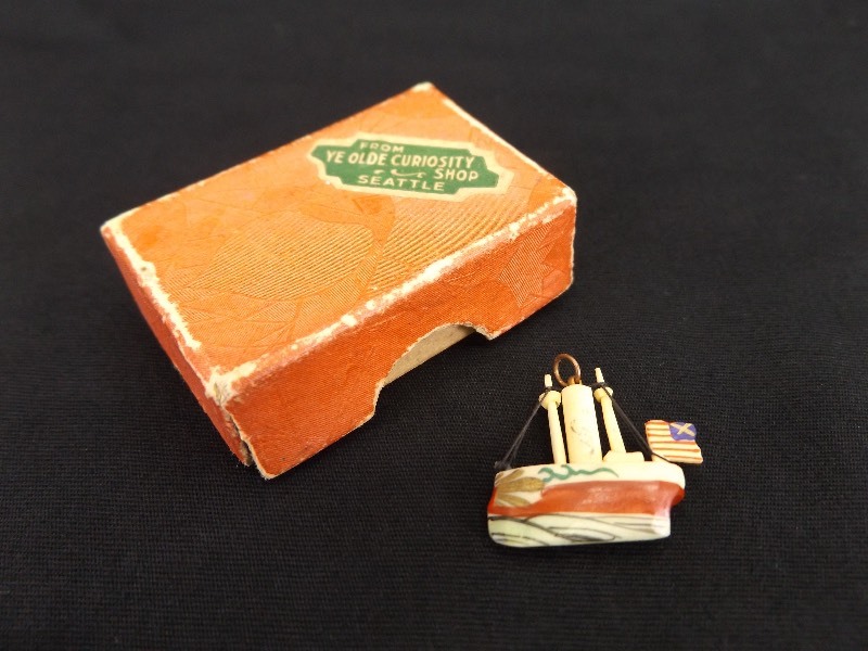 lot 20 image: Antique Miniature Bone Ship Pendant Ye Olde Curiosity Shop Seattle