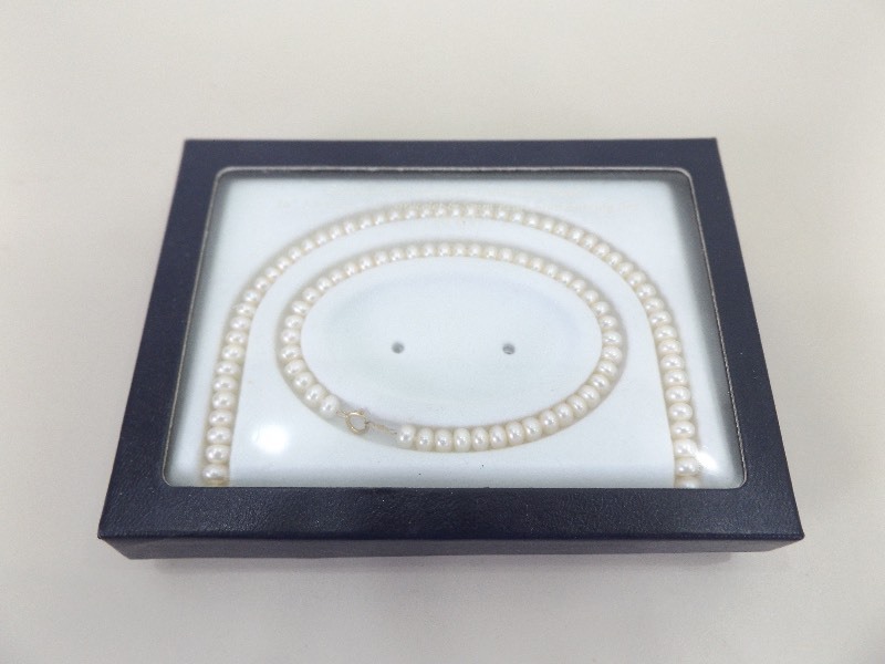 lot 26 image: Genuine Freshwater Cultured Pearl Necklace, and Bracelet with 10k Clasps in Box
