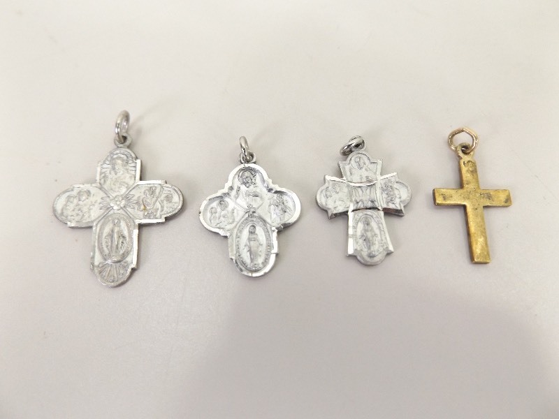 lot 27 image: 4 Religious Sterling Silver Charms (9.0 Grams Total Weight)