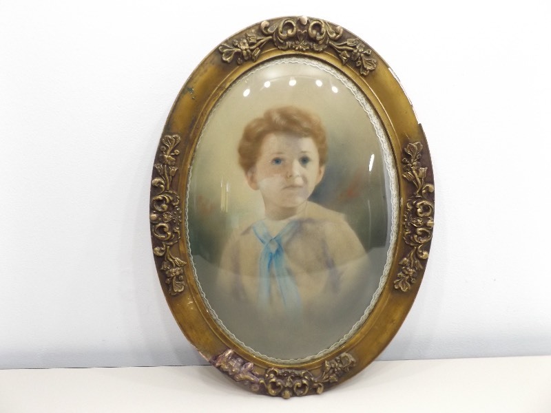 lot 29 image: Antique Framed Portrait Pastel of Boy