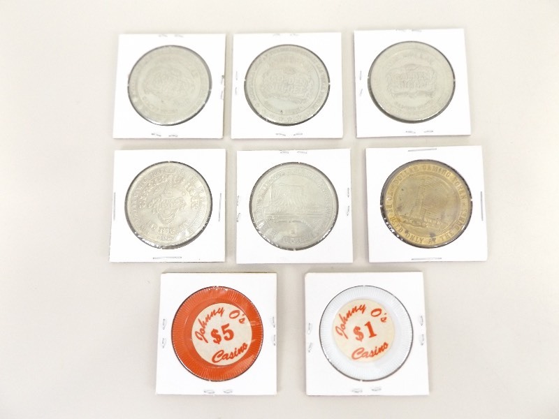 lot 34 image: Lot of 8 Vintage Casino Gaming Tokens