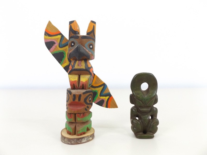 lot 46 image: Stone and Wood Tiki Type Idols.