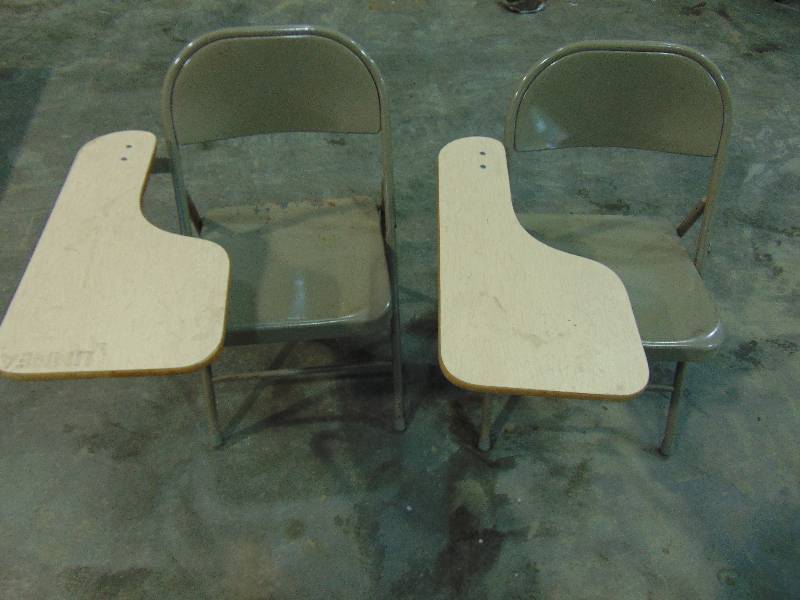 2 Folding Chairs With Fold Down Desk Grc May Consignments K Bid