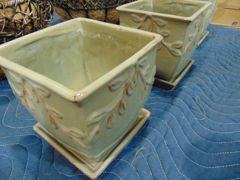 lot 49 image: (2) Hanging Baskets and (3) Plant Pots