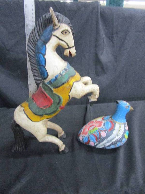 lot 35 image: Hand Carved, painted Horse and Dove