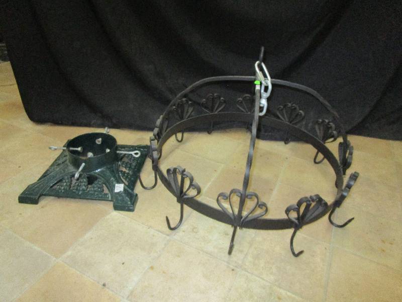 lot 84 image: Metal Pot Rack and Metal Christmas Tree Stand