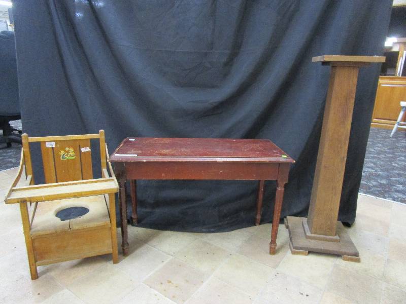 lot 85 image: Potty Chair, Piano Bench and Plant Stand