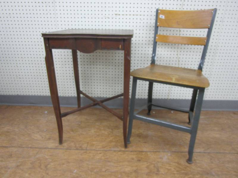 lot 92 image: Table and old School Chair