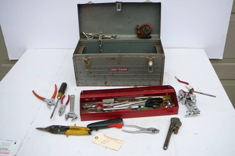 lot 11 image: Craftsman Metal Tool Box With Hand Tools