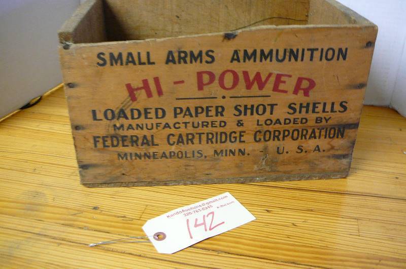 lot 142 image: Vintage Federal Hi-Power Wooden Shell Box