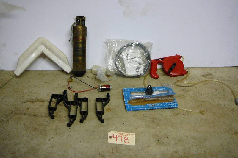 lot 478 image: ACE reel pump, dock bumper, snap on spinner, vintage fire extinguisher
