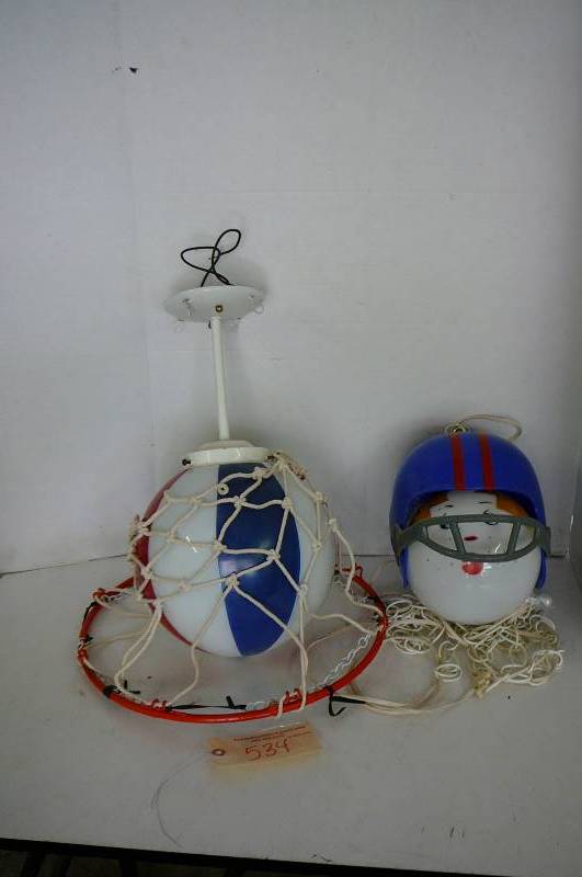lot 534 image: 2 Hanging lamps 1 Basket ball theme, 1 football