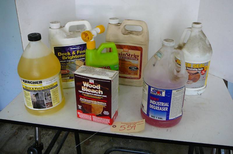 lot 559 image: Deck cleaner, Staining, EZ deck wash, stain strip, Deck brightener, deck & Patio, cleaner, wood bleach, sealer, degreaser