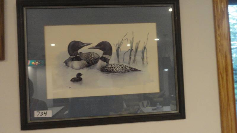 lot 734 image: Framed Loon Print