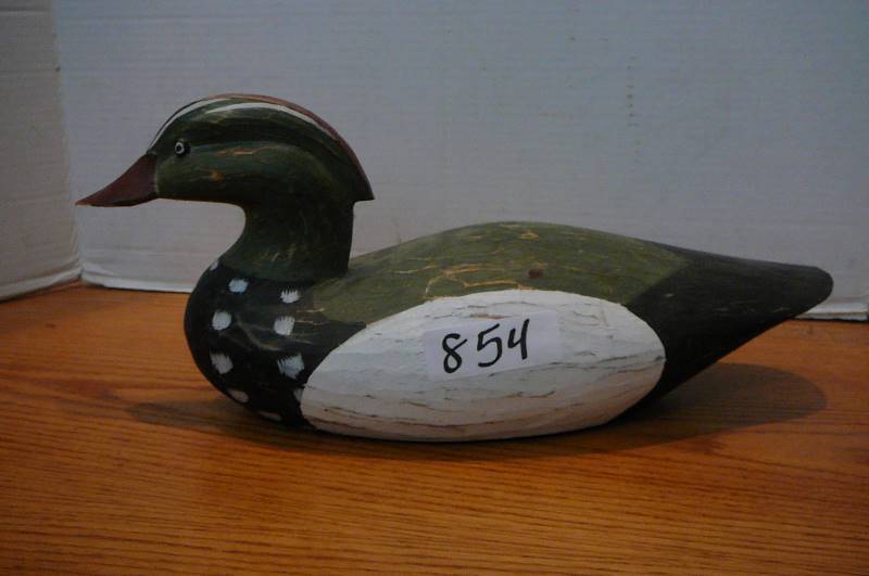 lot 854 image: Hand painted wooden duck