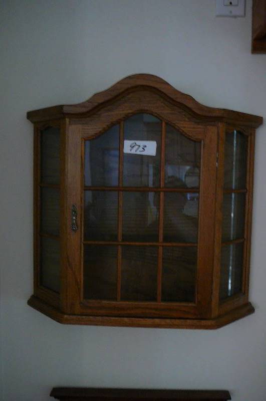 lot 973 image: Oak wall hanging glass hutch