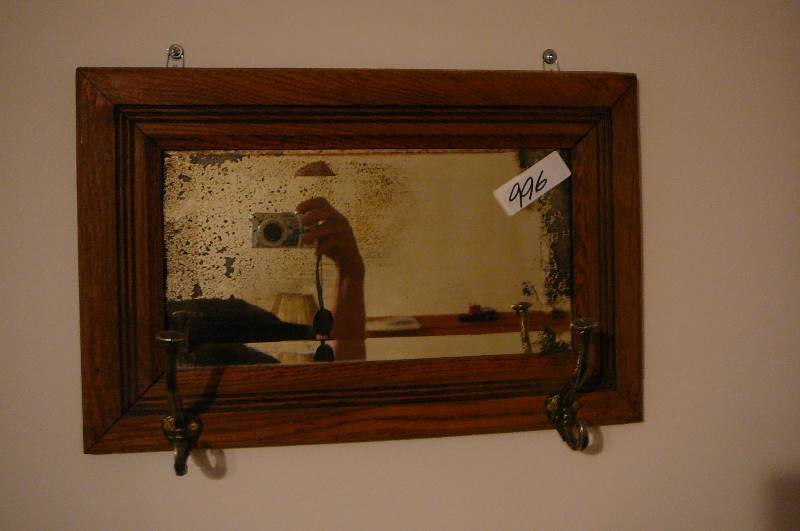 lot 996 image: Vintage mirror with coat hooks
