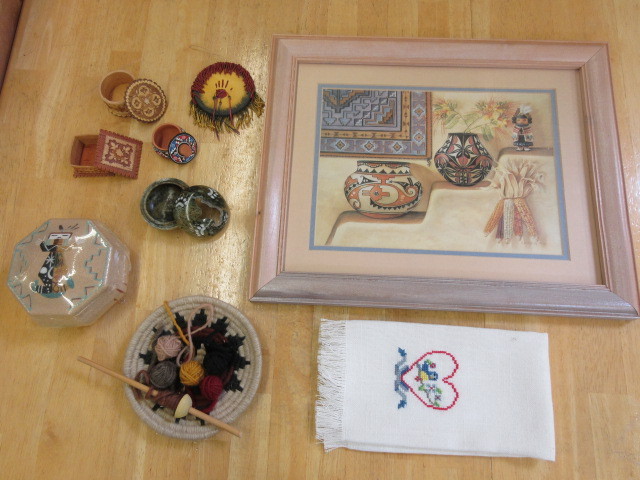 lot 437 image: FRAMED PRINT AND BOXES