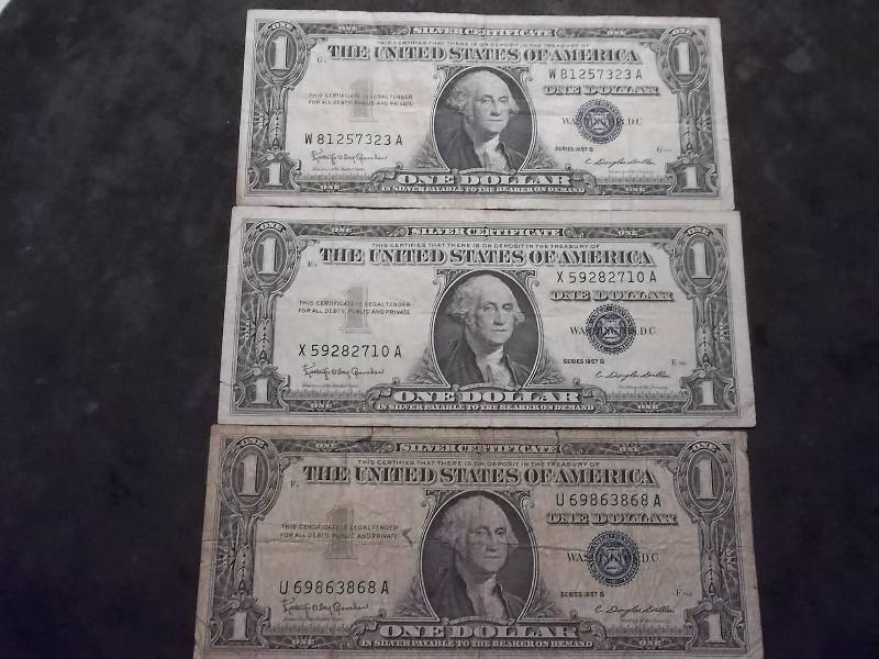 lot 127 image: 3-US Silver Certificates Series 1957 B