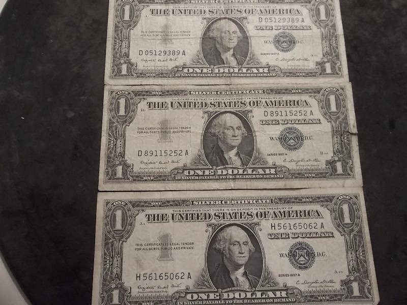 lot 130 image: 3-US Silver Certificates Series 1957 A