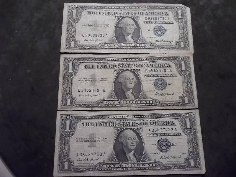 lot 134 image: 3-US Silver Certificates Series 1957