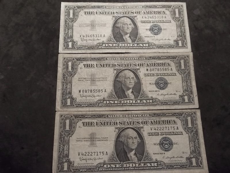 lot 138 image: 3-US Silver Certificates Series 1957