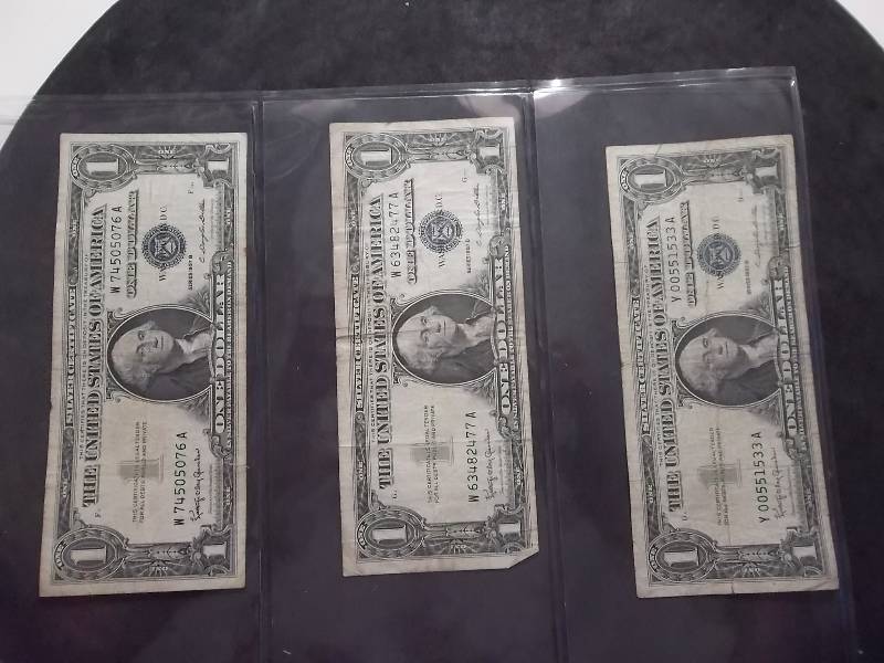 lot 150 image: 3-US Silver Certificates Series 1957 B