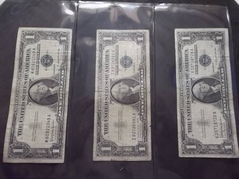 lot 151 image: 3-US Silver Certificates Series 1957 A & B