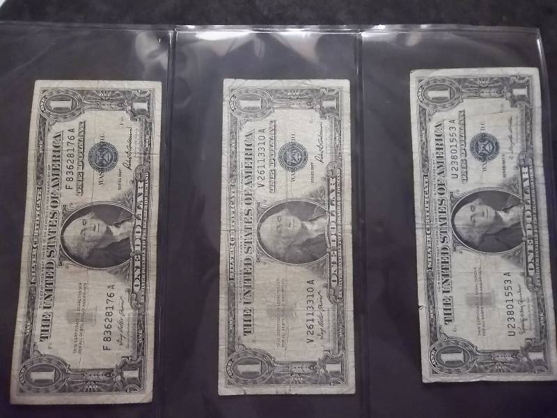 lot 152 image: 3-US Silver Certificates Series 1957 & B