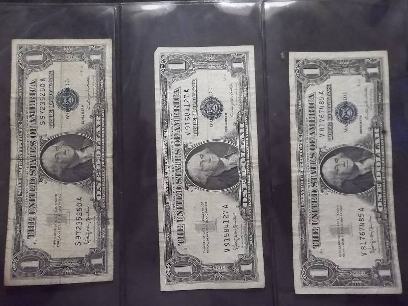 lot 155 image: 3-US Silver Certificates Series 1957 B