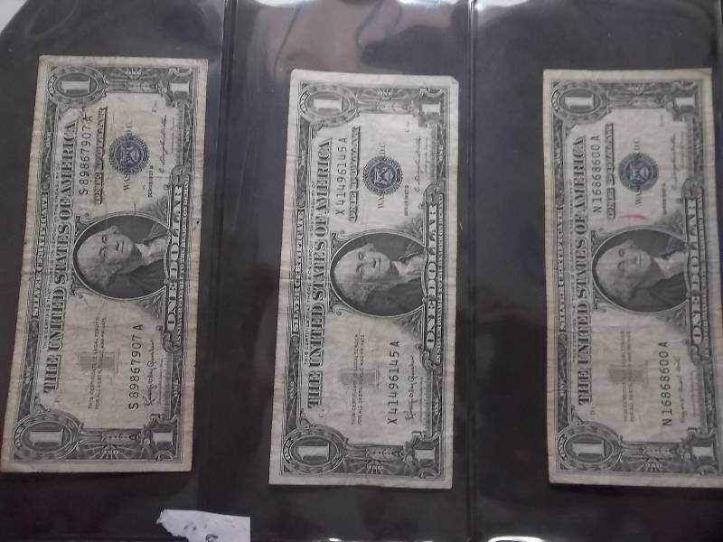 lot 156 image: 3-US Silver Certificates Series 1957 A & B