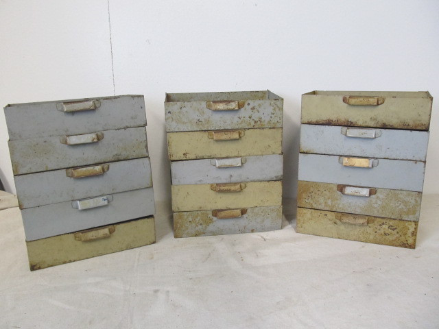 lot 34 image: Large Lot of Vintage Industrial Metal Drawers