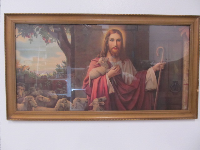 lot 63 image: Antique Framed Jesus wLamb Religious Print