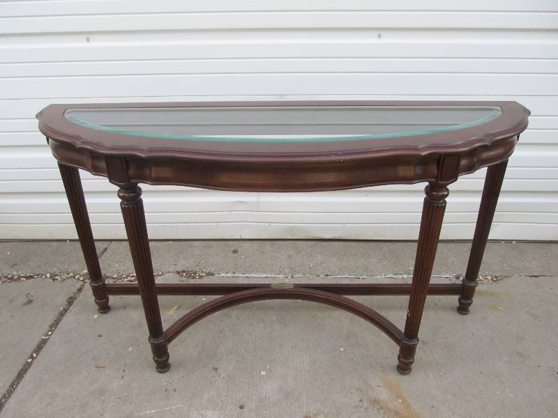 lot 73 image: Vintage Wood Beveled Glass FoyerEntry Table