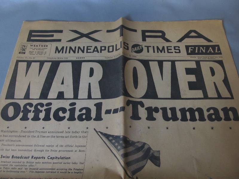 lot 98 image: 1945 Minneapolis Daily Times WAR OVER Newspaper