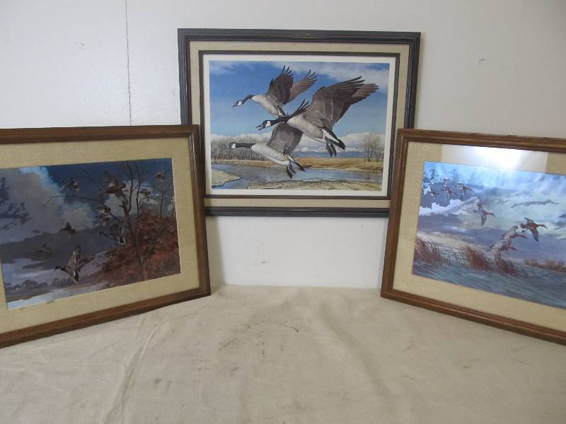 lot 161 image: 2 Vintage Brown & Bigelow David Maass Foil Duck Prints & Signed #d Print