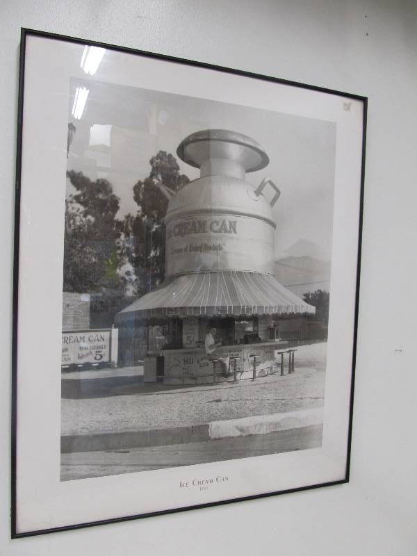 lot 162 image: Large Vintage Style Framed Photo Print -  Ice Cream Can 