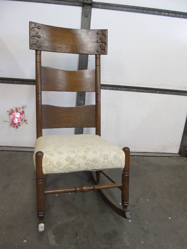 lot 165 image: Antique High-Back Carved Oak Rocker