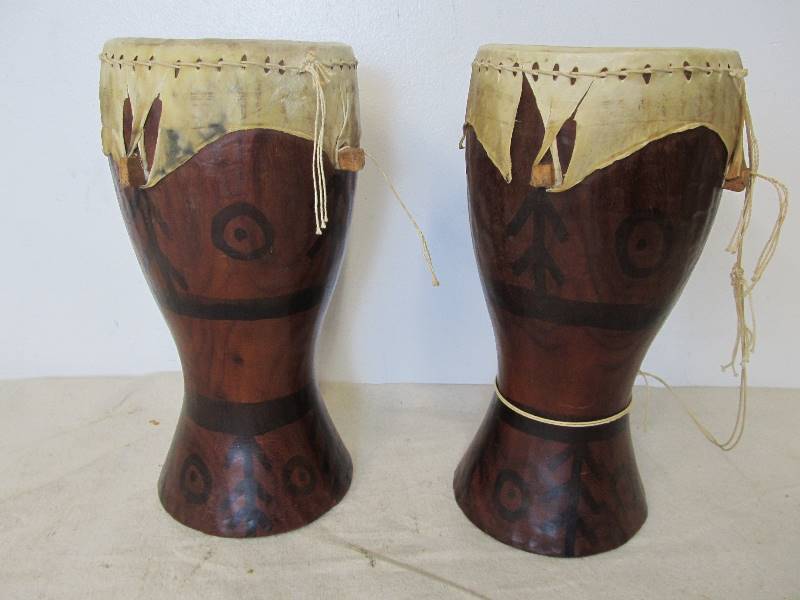 lot 177 image: Pair of Vintage Carved Hand Drums