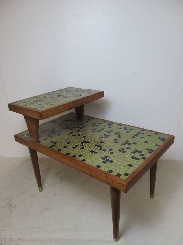 lot 9 image: Vintage Mid Century Tile Top Night Stand