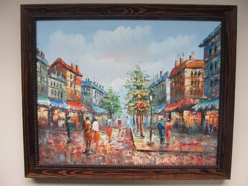 lot 11 image: Framed Signed Original Impressionist Street Scene Oil Painting