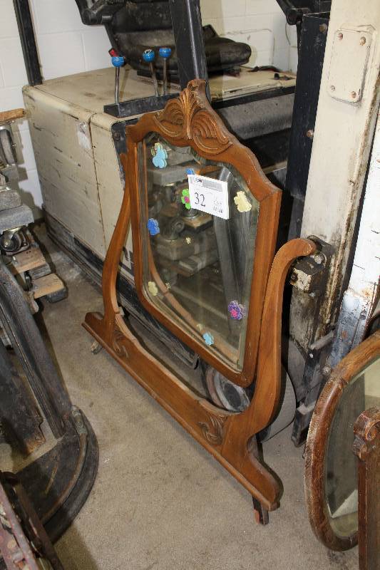 lot 32 image: Decorative Wood Swivel Floor Mirror