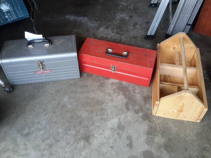 lot 146 image: 2 metal and 1 wood tool boxes