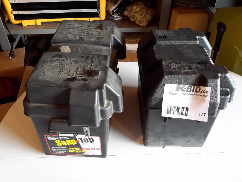 lot 177 image: 2 Battery Containers.. 1 large, 1 regular.