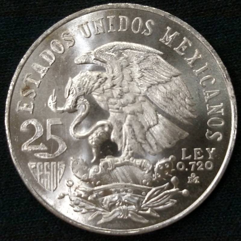 1968 Mexico 25 Peso Olympic Silver ...