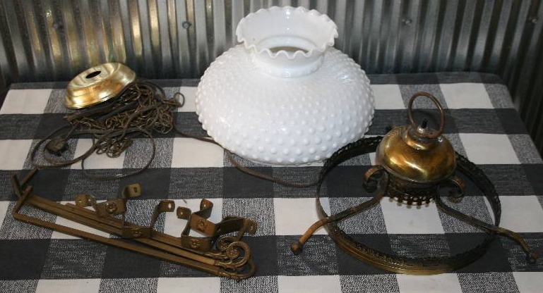 lot 78 image: Hanging Lamp Fixture and Vintage Curtain Rods