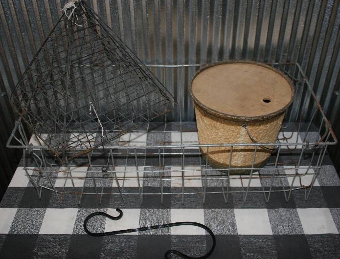 lot 133 image: Vintage Bait Bucket and Wire Basket