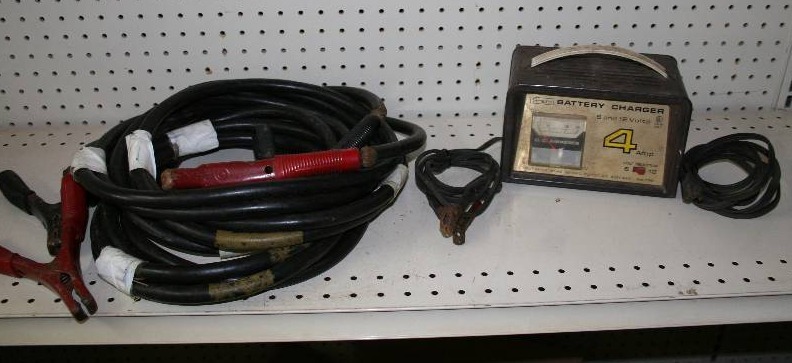 lot 156 image: Heavy Duty Jumper Cables with Battery Charger