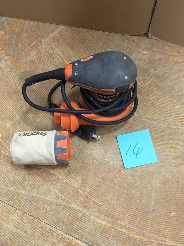 lot 16 image: Ridgid 5 in. Random Orbital Sander used in working conditions