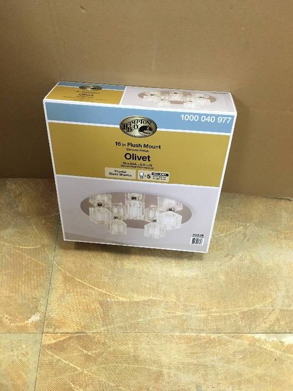 lot 5 image: Olivet 16 in. 5-Light Chrome Flushmount with Cube Glass Shades new